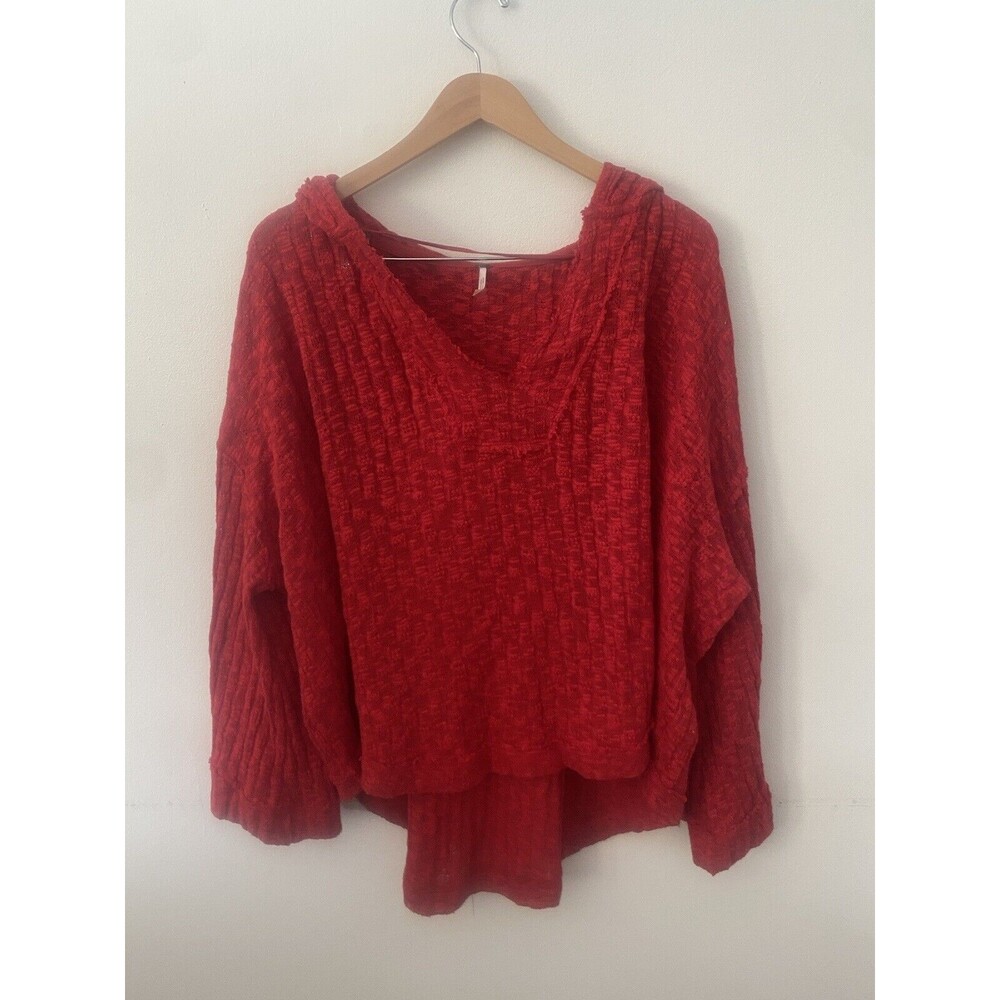 Free People Women's M Red Hooded Hoodie Top Long Sleeve Baja Babe Hacci Cambodia
